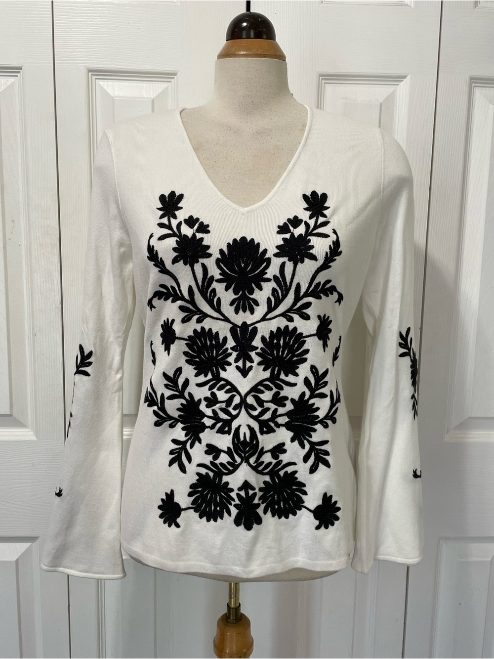 INC International Concepts Embroidered Sweater with Bell Sleeves